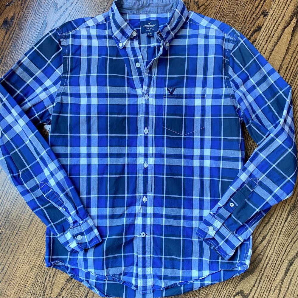 AE Outfitters Plaid ButtonFront Classic Blue/White